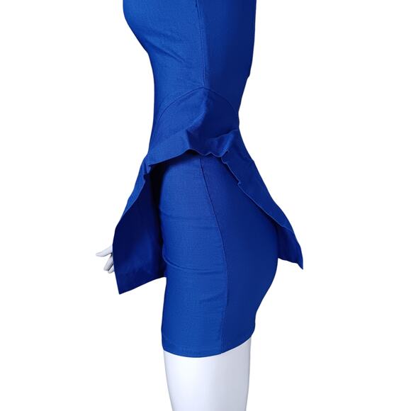 BLVD BLVD Structured Mini Dress Royal Blue Size Small Fitted Peplum Sleeveless - Picture 4 of 10